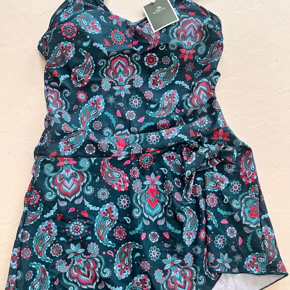 Floral Paisley Swim Dress in Teal and Pink (Medium, NWT) - Picture 1 of 8